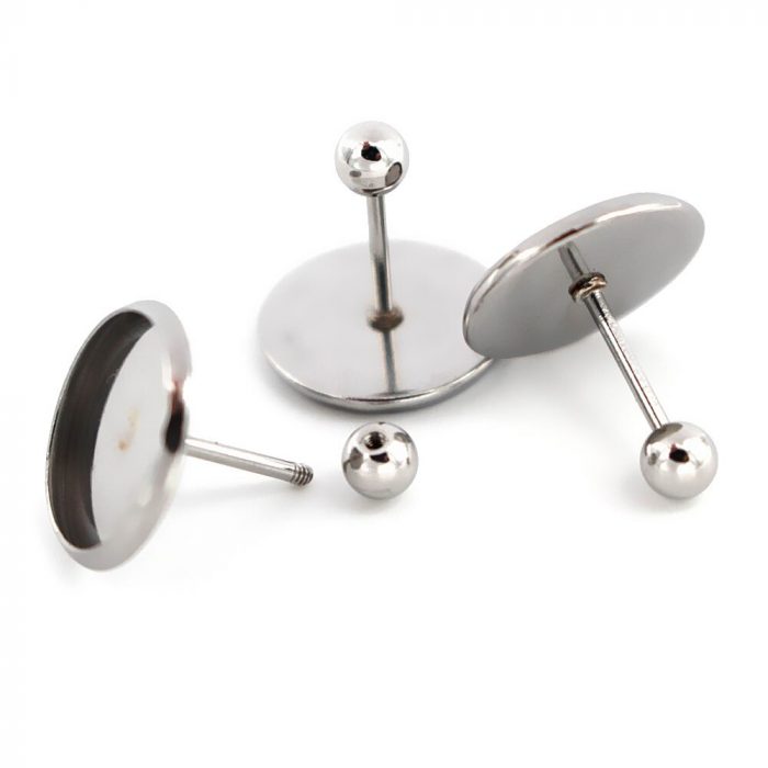 Stainless Steel Earrings Post Round Bezel tray Cabochons Earring with Screwback Stoppers Ear Pins Stud Earrings Findings DIY 3