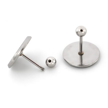 Stainless Steel Earrings Post Round Bezel tray Cabochons Earring with Screwback Stoppers Ear Pins Stud Earrings Findings DIY 2