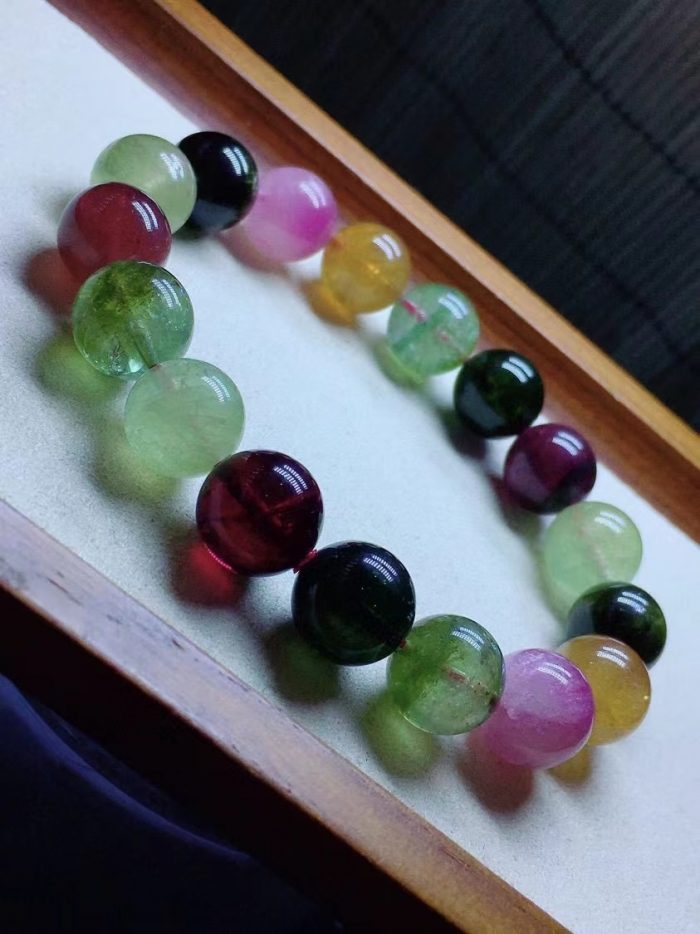 Natural Colorful Tourmaline Clear Round Beads Bracelet 11MM Brazil Women Men Rainbow Green Red Tourmaline AAAAAAA 1