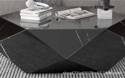 Black and white natural marble diamond cutting design black marble coffee table 2