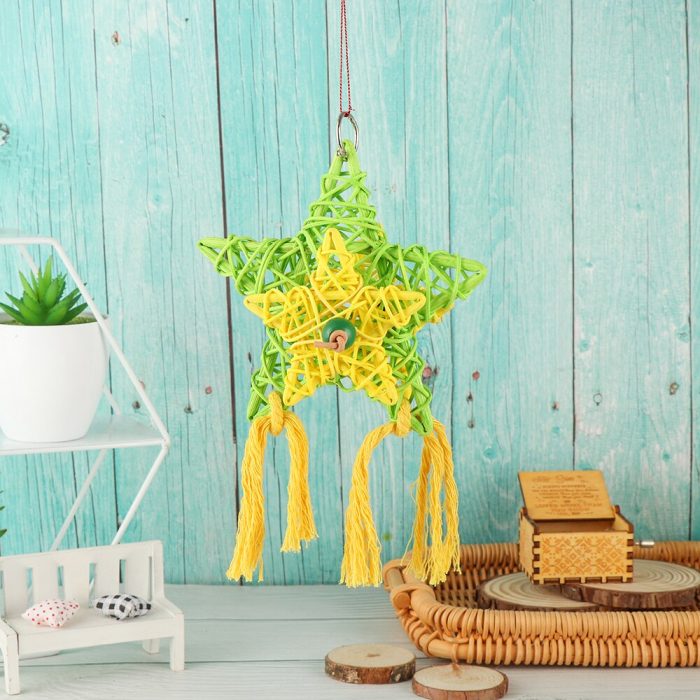 Natural Bamboo Rattan/Paper Weaving Cage Pet Bird Chewing Toys Parrot Cage Foraging Shredder Home Hanging Decoration 4