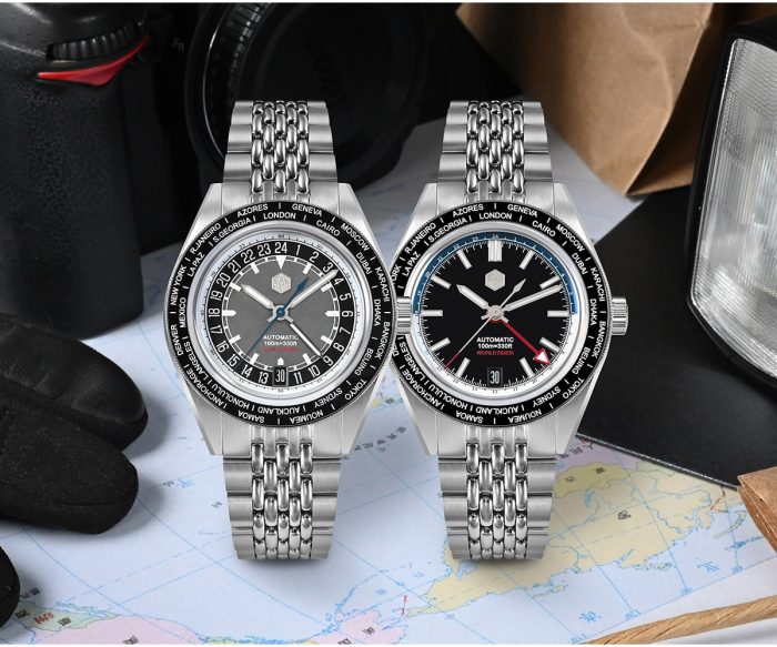 San Martin World Timer Watch Japan NH34 GMT 39.5mm Original Design Men Automatic Mechanical Travelers Watches Waterproof SN0116 3