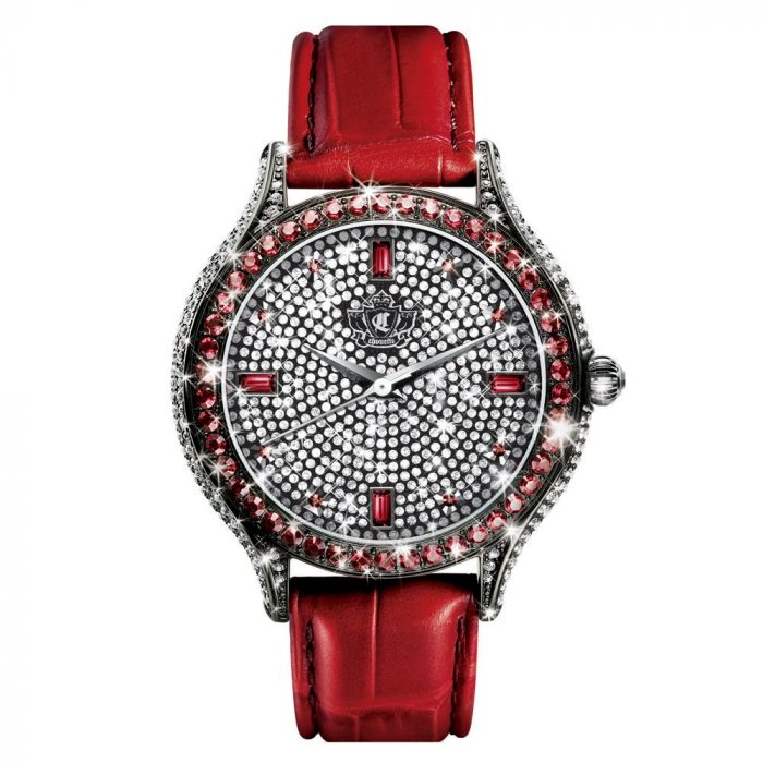 Large Dial Watch Christmas Red round Rhinestone Leather Watch Quartz Pointer Couple Watch 1