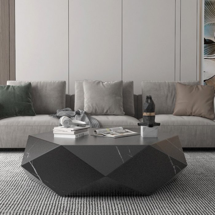 Black and white natural marble diamond cutting design black marble coffee table 1