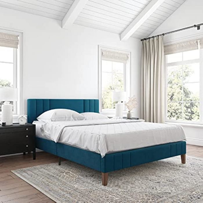 Chicago Modern Tufted Upholstered Platform Bed | Headboard and Wood Frame with Wood Slat Support, Full, Antonio Juniper 1