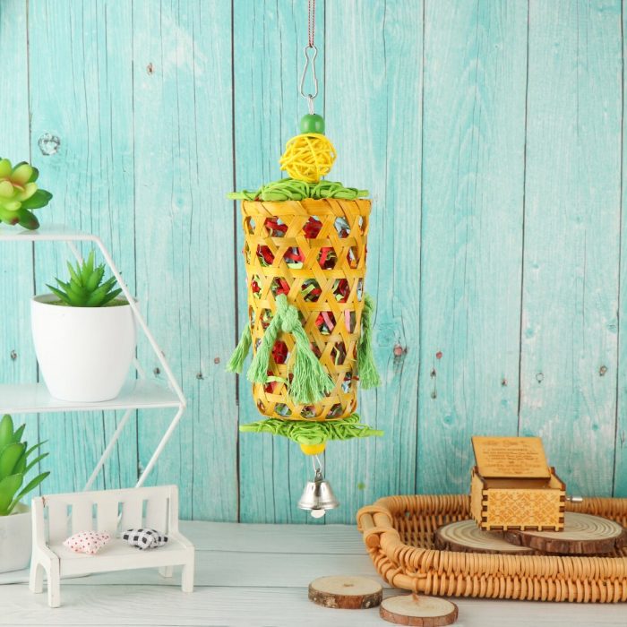 Natural Bamboo Rattan/Paper Weaving Cage Pet Bird Chewing Toys Parrot Cage Foraging Shredder Home Hanging Decoration 5
