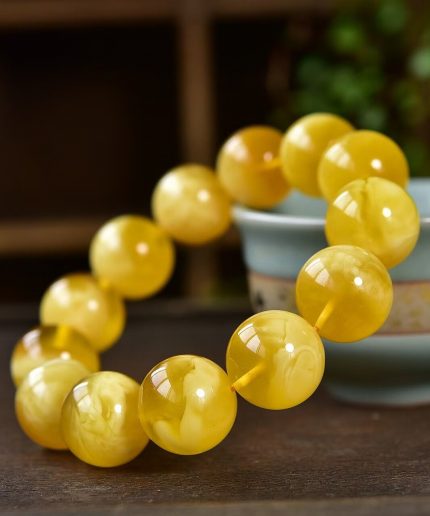Natural Yellow Watermelone Amber Clear Round Beads Bracelet Women Men 17.2MM Best Fashion Amber Healing Stone Amber Rare AAAAA 2