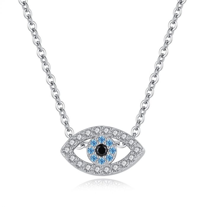 KALETINE Fashion Charm 925 Sterling Silver Necklace Luck Turkey Blue Evil Eye Blue Rhinestone Eye Choker Necklace For Women 1