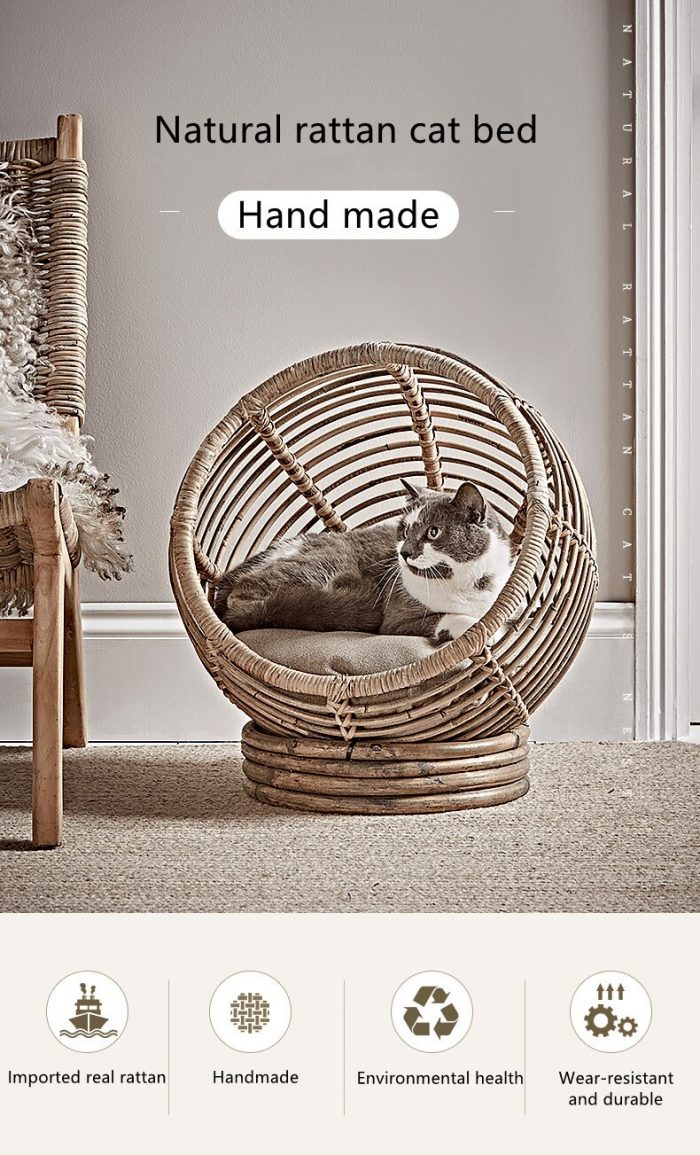 Hand-woven Eco friendly Natural Rattan Animal Houses Pet Cages Cats Beds Dogs Kennel 4