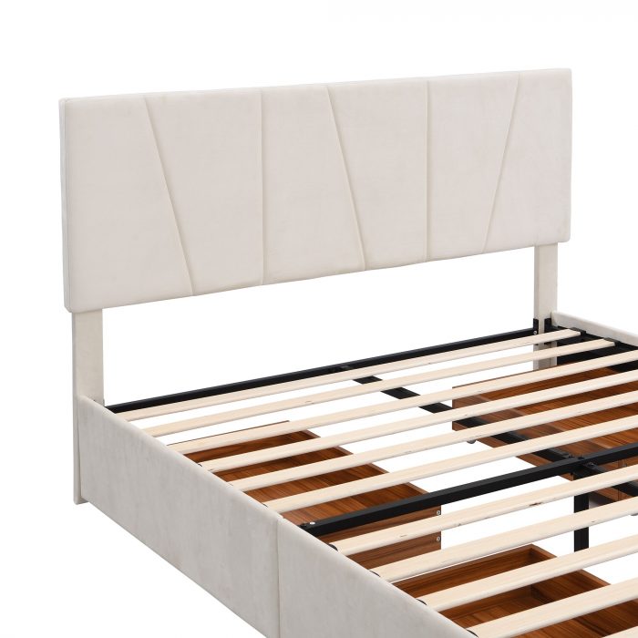 Size Upholstery Platform Bed, Four Drawers on Both Sides, Adjustable Headboard, 83.5cm-64.2cm-44.5cm 6