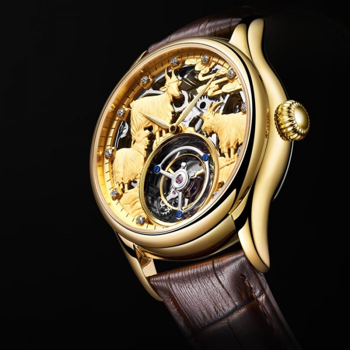 Aesop Luxury Tourbillon Male Mechanical Watches Original Zodiac Sheep Skeleton Manual Winding Movement Men Wristwatches Sapphire 1