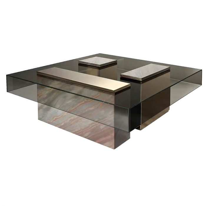 Italian light luxury coffee table designer stainless steel square glass tea table modern simple and advanced furniture customiza 1