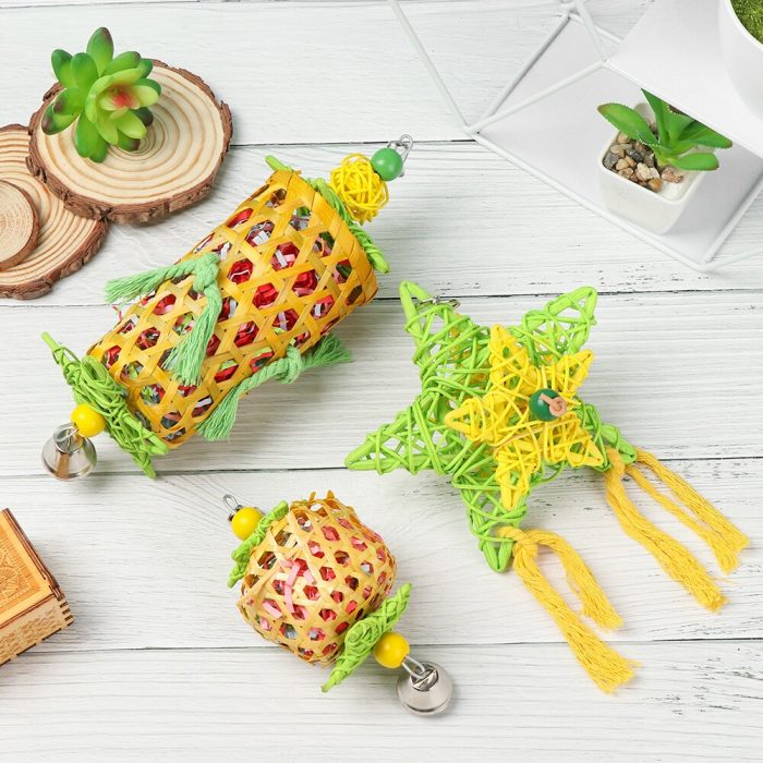 Natural Bamboo Rattan/Paper Weaving Cage Pet Bird Chewing Toys Parrot Cage Foraging Shredder Home Hanging Decoration 3