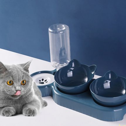 Pet Cat Bowl Automatic Feeder Water Dispenser Dog Cat Food Bowl with Drinking Raised Stand Double Dish Bowls for Cats Dogs Pet 1