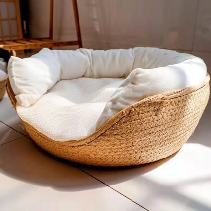 Four Season Cozy Nest Baskets Sleeping Bag Soft Cat Kennel Dog Beds Bamboo Weaving Waterproof Removable Cushion Design Pet Beds 1