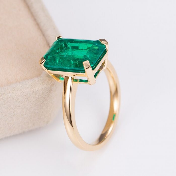 Lab Emerald Ring  Solid 18K Gold  Lady Jewelry Girl MSR-1158 6