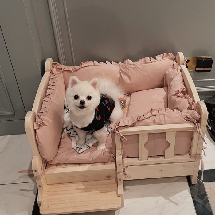 Four Seasons Beds And Houses Solid Wood Moisture-proof Lounger For Dogs Two Sizes Available Pet Bed With Bedding Dog's Bed 1