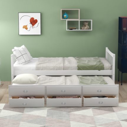 Daybed with Trundle and Drawers, Twin Size, White 2