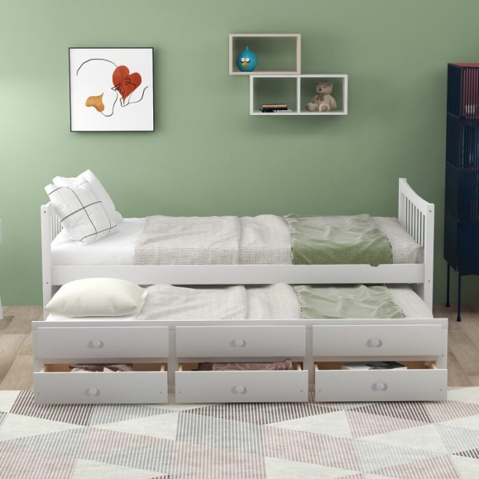 Daybed with Trundle and Drawers, Twin Size, White 2