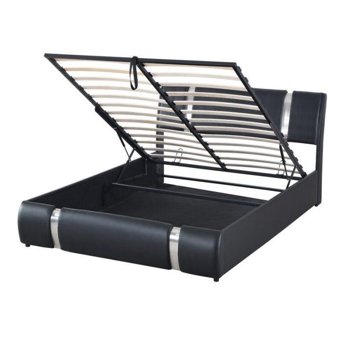 Queen Size Upholstered Faux Leather Platform bed with a Hydraulic Storage System, Black 4