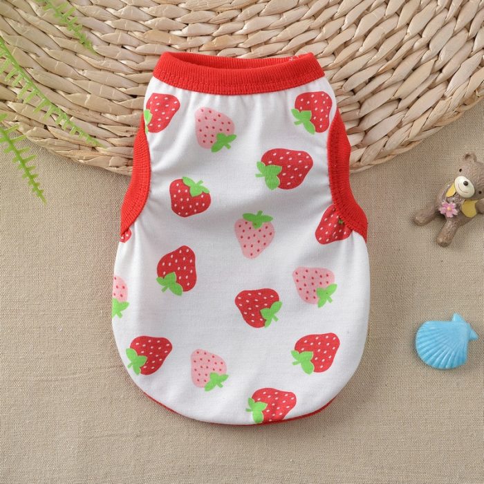 Summer Sleeveless Dog Clothes Cute Animal Printing Dog Shirt Cat T-shirt Cotton Heart Striped Puppy Pet Accessories Pet Dog Vest 1