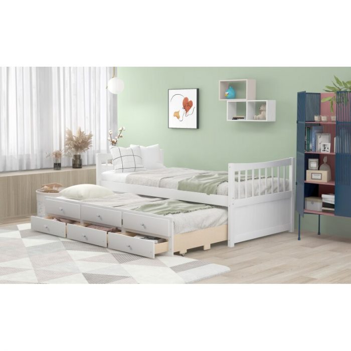 Daybed with Trundle and Drawers, Twin Size, White 3