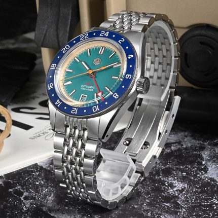 San Martin Men Sports Diving Watch BGW-9 Blue Luminous Design Fashion GMT 39.5mm Wristwatches NH34 Mechanical Waterproof 100m 4