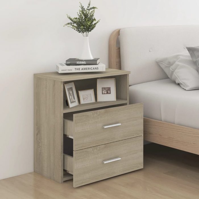 Bed Cabinets 2 pcs Sonoma Oak 19.7"x12.6"x23.6", the nightstand is equipped with two drawers and one shelf 3