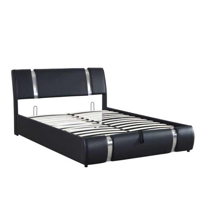 Queen Size Upholstered Faux Leather Platform bed with a Hydraulic Storage System, Black 3
