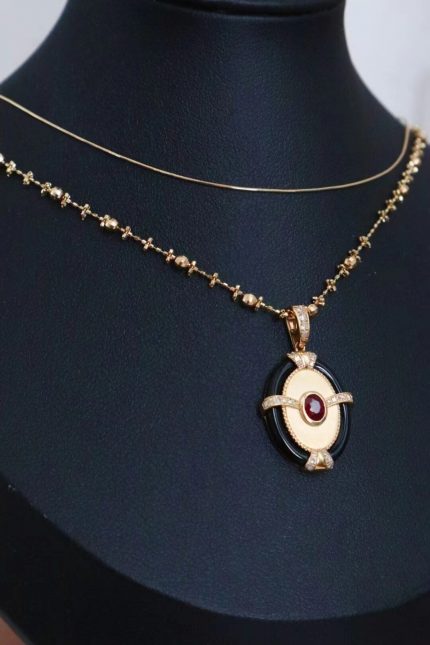 woman Fashion jewelry natural AU750 18K gold  Ruby Diamonds agate classical Pendant 2