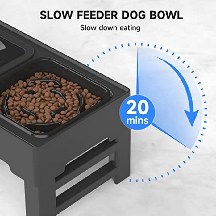 Elevated Dog Bowl, Adjustable Raised Dog Bowl with Slow Feeder Dog Bowl and Dog Water Bowl Non-Spill for Small Medium Large Dogs 5