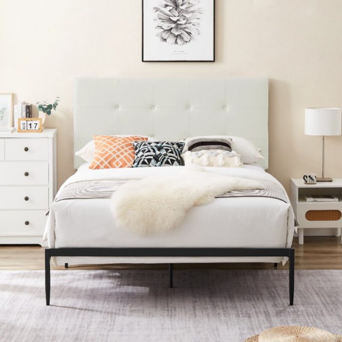 [Flash Deal]B112 Queen Bed PVC Cover Haedboard with Sponge Interlayer Strong Iron Frame with High Temperature Paint[US Stock] 3