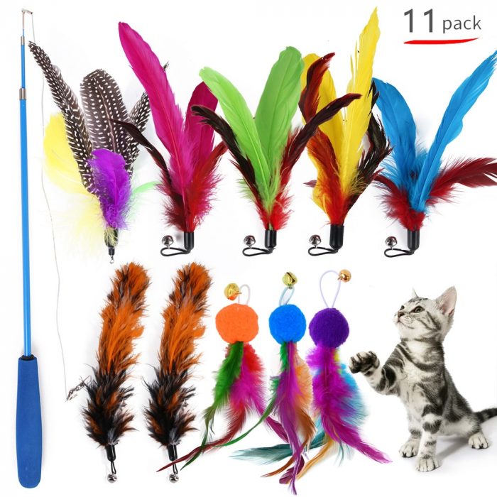 11Pcs Replacement Cat Feather Toy Set Cat Teaser Wand Toy for Kitten Cat Toys Wand Stick Pets Cat Accessories juguetes gato 1