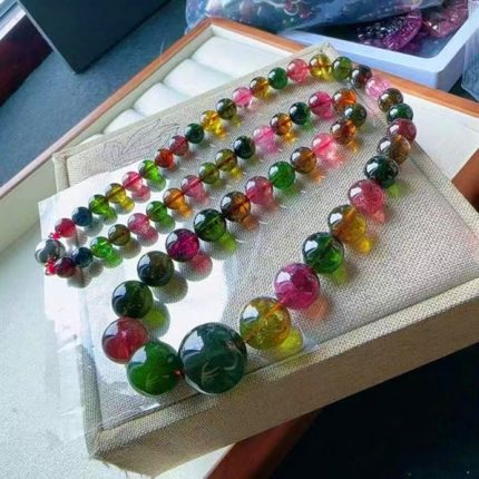 Natural Colorful Tourmaline Clear Round Beads Necklace 6.8-17mm Crystal Women Green Red Tourmaline Pendant AAAAAA 1