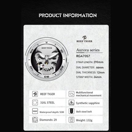 Reef Tiger Men Automatic Watch Luxury Watches Mechanical Wristwatch Sport Waterproof Bubble Sapphire Skeleton Skull Dial RGA70S7 2