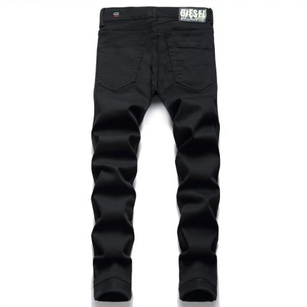 Hot Men's Black jeans Simple Trend Stretch Slim Pencil Pants High Quality Solid Color Mid-Waist Embroidered Brand Trousers 2