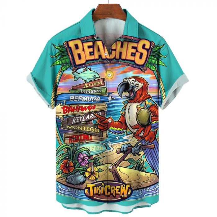 Funny Parrot Shirt For Men Fashion Short Sleeve T-shirt Lapel Single-breasted Men's Shirt Streetwear Harajuku Male Clothing Tops 2