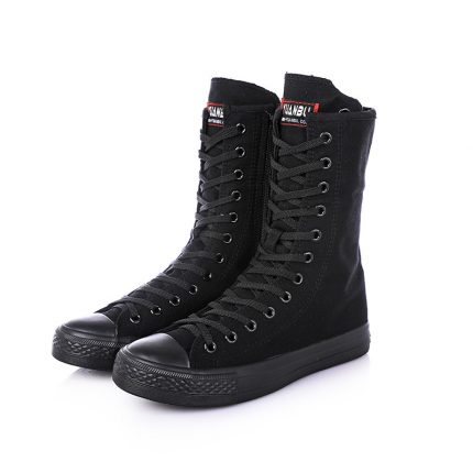 2023 New Mid Top Front Lace Up Side Zipper Canvas Shoes Fashion Women's Shoes Solid Color Breathable Soft and Comfortable 2