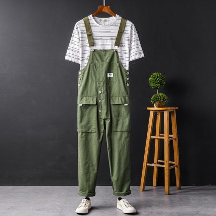 2023 Summer Men Bib Pants Solid Color Casual Jumpsuits Women Streetwear Joggers Multi Pockets Fashion Suspenders Cargo Overalls 2