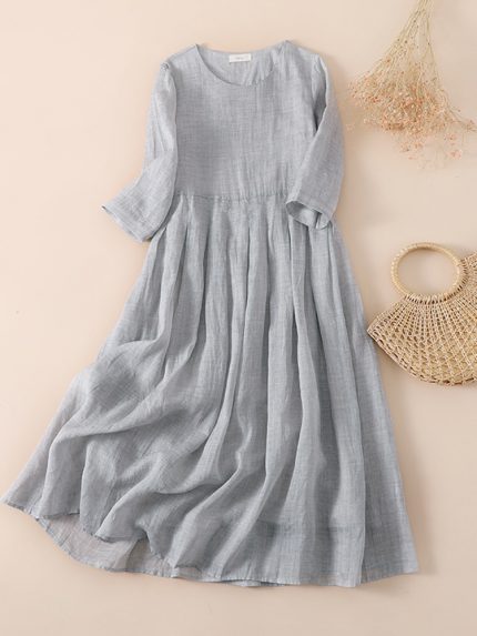 Cotton Blend Literature Chic Women Dresses 2023 New O-Neck Half Sleeve Patchwork Summer Thin Solid Retro Sundress Robe Femme 2