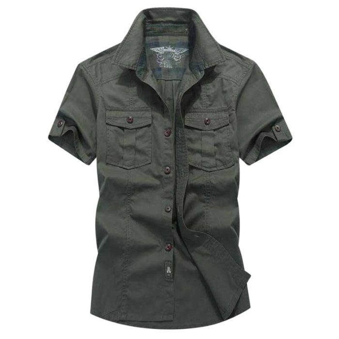 New Fashion Men Shirts for Summer Cotton Military Loose Baggy Army Shirts Short Sleeve Cargo Shirts Big Size Male Clothing 1