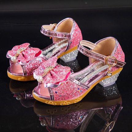 Girls shoes spring and autumn new girls sequined crystal high-heeled princess shoes performance shoes kids 2