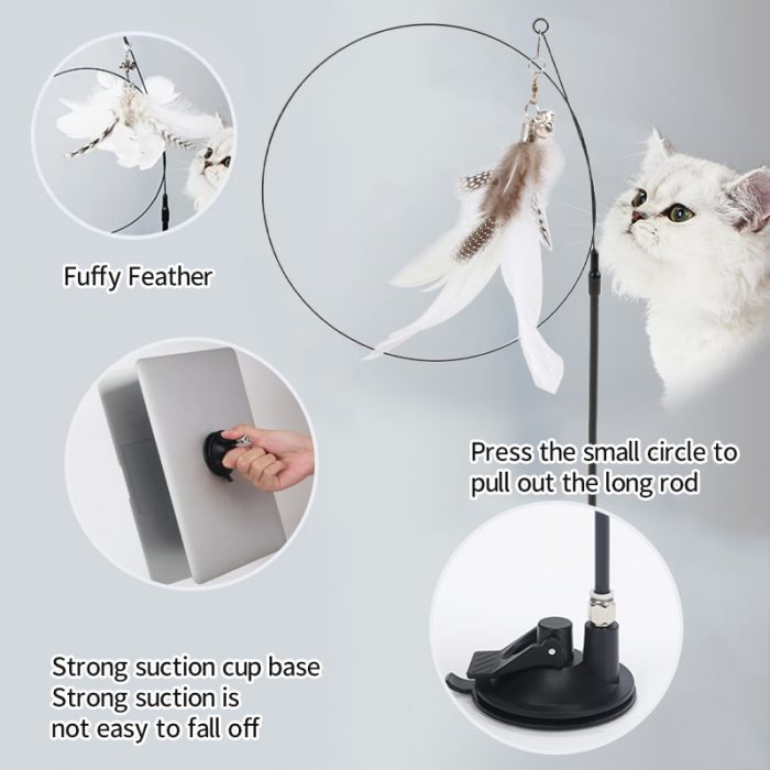 Interactive Cat Toy Handfree Cat Stick Playing Kitten Playing Teaser Wand Toy Suction Cup Bird/Feather Cat Wand Pet Supplies 6