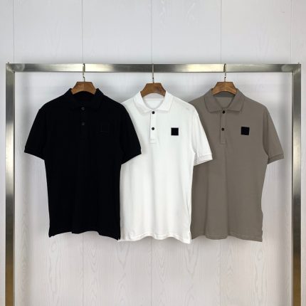 Summer Men's and Women's Stone Label Compass Embroidered Label Polo Short Sleeve T-shirt 1