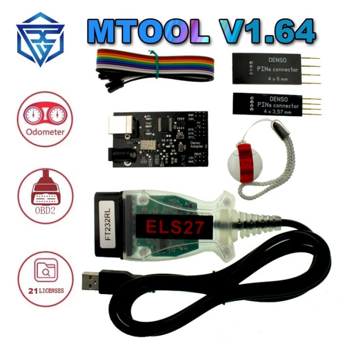 MTool V1.64 Rollback Programmer Mileage KM Adjustment Software Dongle Denso Adapter Denso Pin Wire Cable Mileage Correction Tool 1