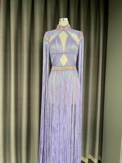 Beachapche  2023 White Women's Turtleneck Long Tassel Sexy Perspective Design Maxi Dress Fashion Nightclub Runway Macrame Dress 4