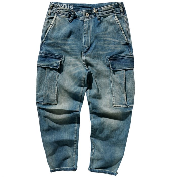 Trousers men's nine minutes pants loose small straight retro washed old heavy stretch jeans. 1