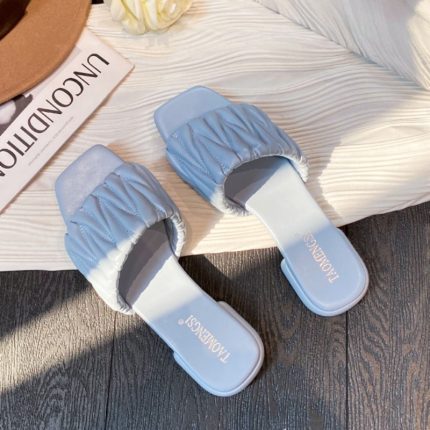 Square Toe Rubber Slippers Flat Sandals Women Summer 2023 Elegant Slides Designer Ladies Shoes Leather Flip Flops Girl Flipper 2
