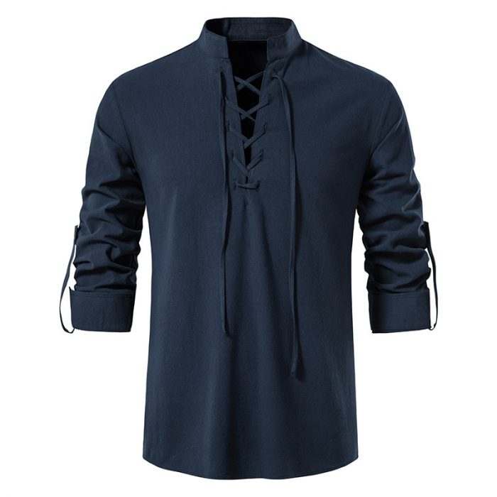 Mens Scottish Jacobite Ghillie Kilt Shirts Medieval Renaissance Pirate Costume Long Sleeve Lace Up Henley Shirt Men Camisas XXL 3