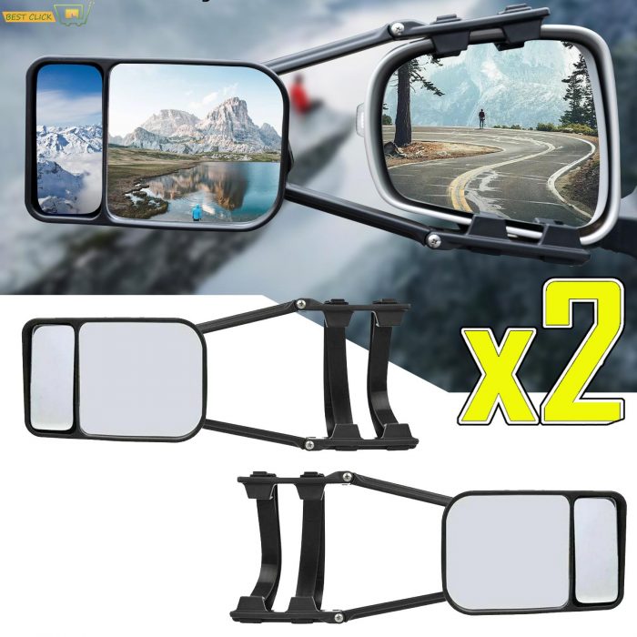 2PCS Universal Caravan Trailer Car Towing Mirror Adjustable Tow Mirror Extension Strap Rear View Side Spot Blind Convex Truck 1